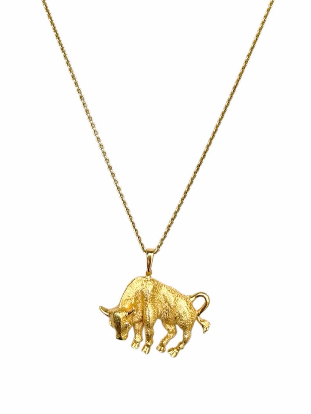 Vintage Gold Plated Taurus Bull Pendant Necklace on Adjustable Sterling Chain